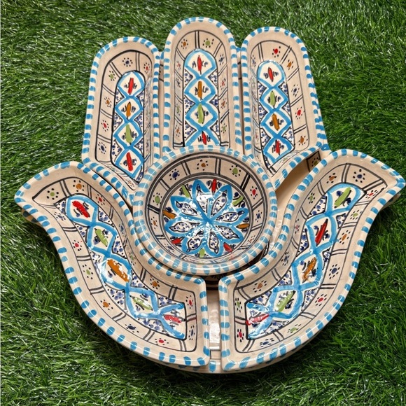 COPY - Kamsah Turquoise Hamsa 12” Dip Set-Handmade in Tunisia-11.5” L x 11” W x… - Picture 1 of 6